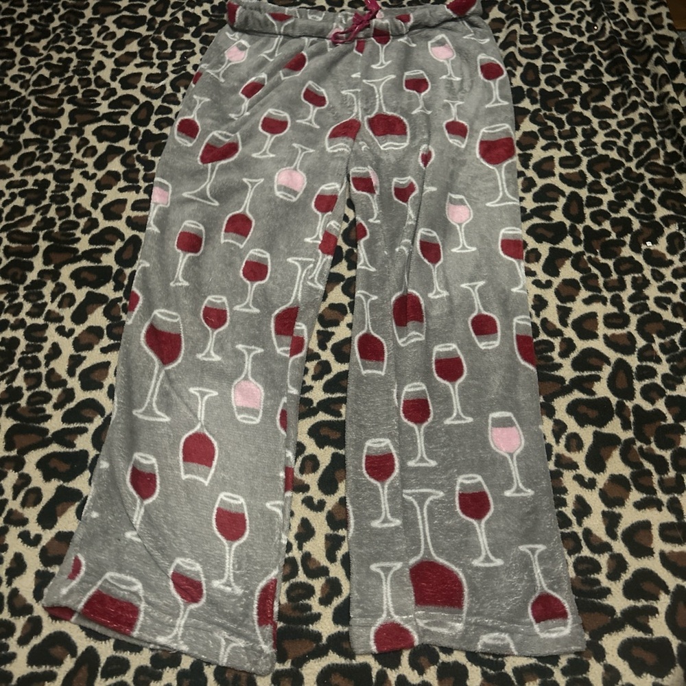 Cozy Gray Wine Glass Print Pajama Pants